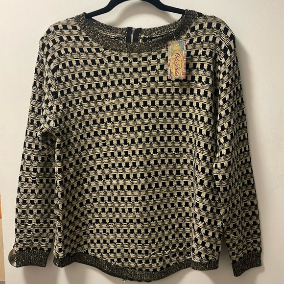 Fu Zade Zippered Woven Wool Blend Sweater S/M - Picture 1 of 8